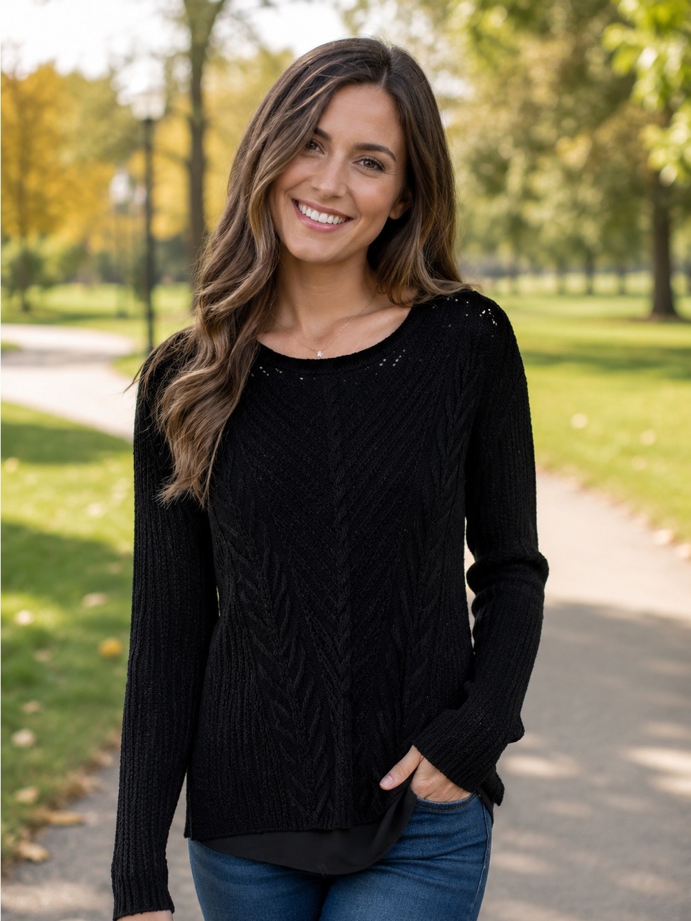 MAURICES Black Knit Sweater with Round Neck
